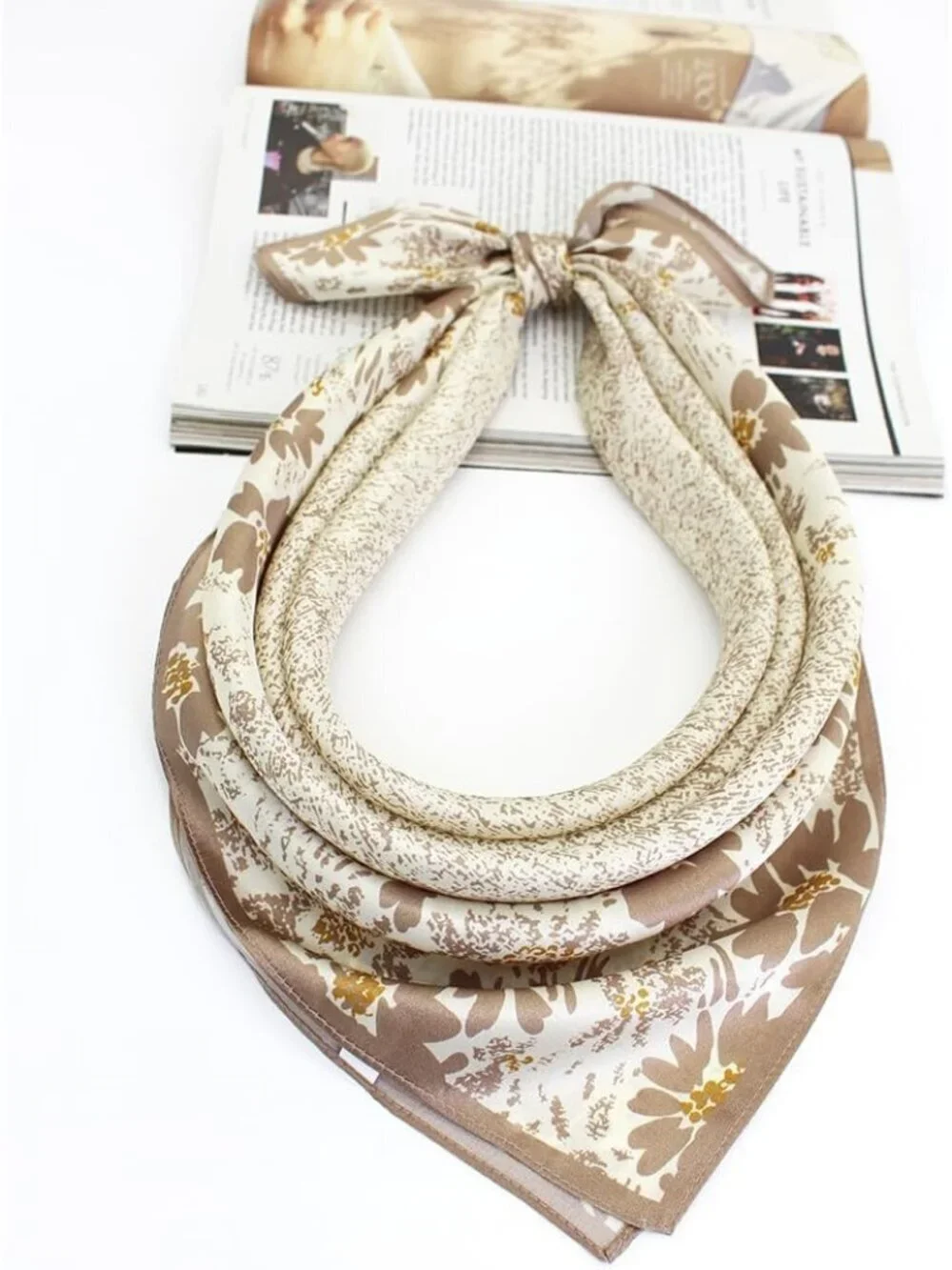 Women's Painting White Square Scarf for Hair Digital Printed Headscarf Silk